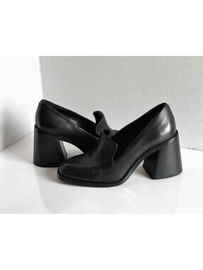 Vince Camuto Celsi Chunky Shoes Womens Size 7 M Black Leather Block Heel Loafers